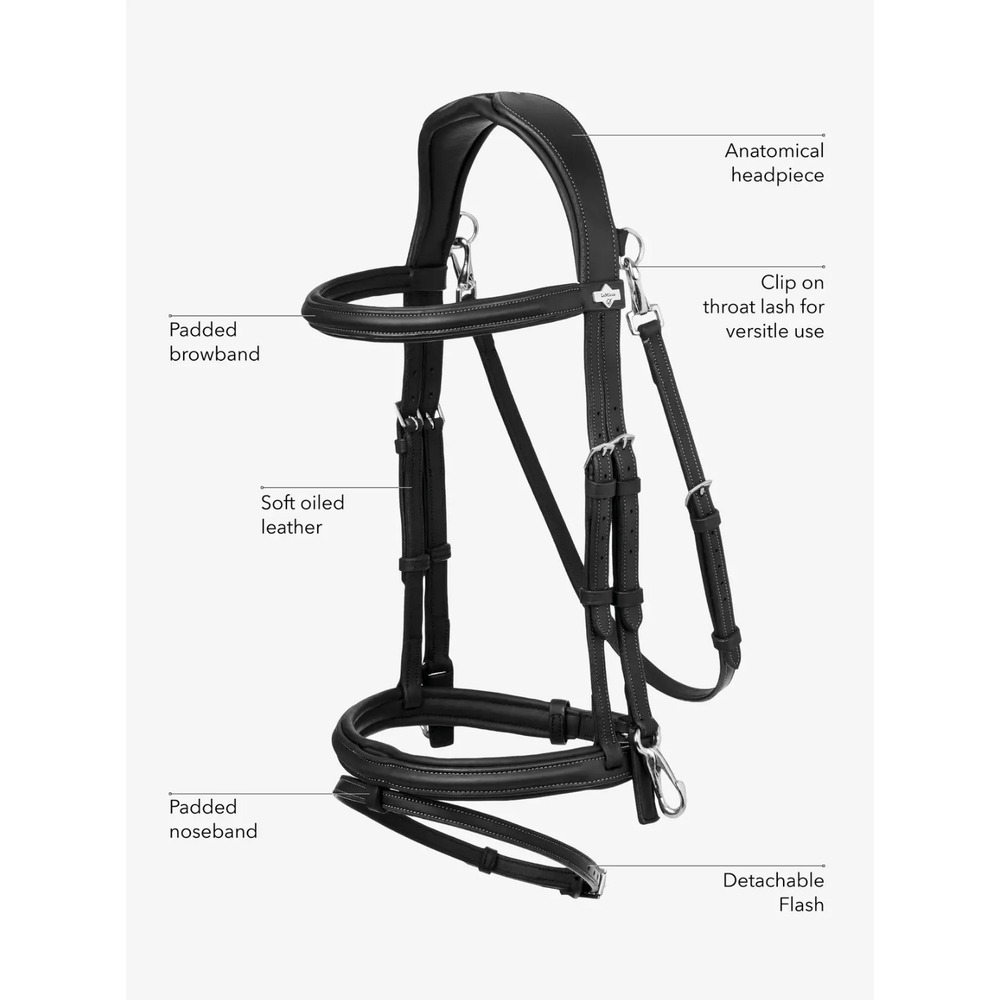LeMieux Kudos Work Bridle Brown Leather Anatomical Horse Size Detachable Flash - Picture 2 of 4